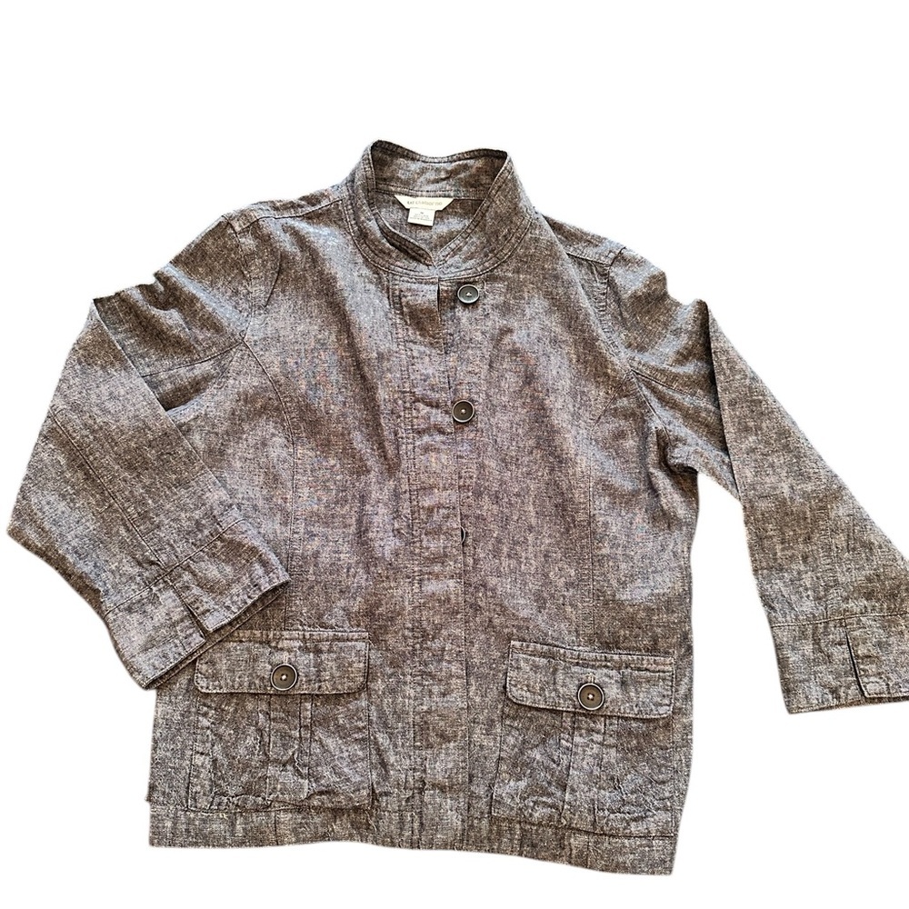 Liz Claiborne Utility Jacket Women Medium‎ Gray Excellent Linen Blend Button